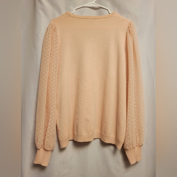 Adrianna Papell V-Neck Sweater Womens Medium Clip Dot Chiffon Sleeve Feminine - Picture 3 of 11